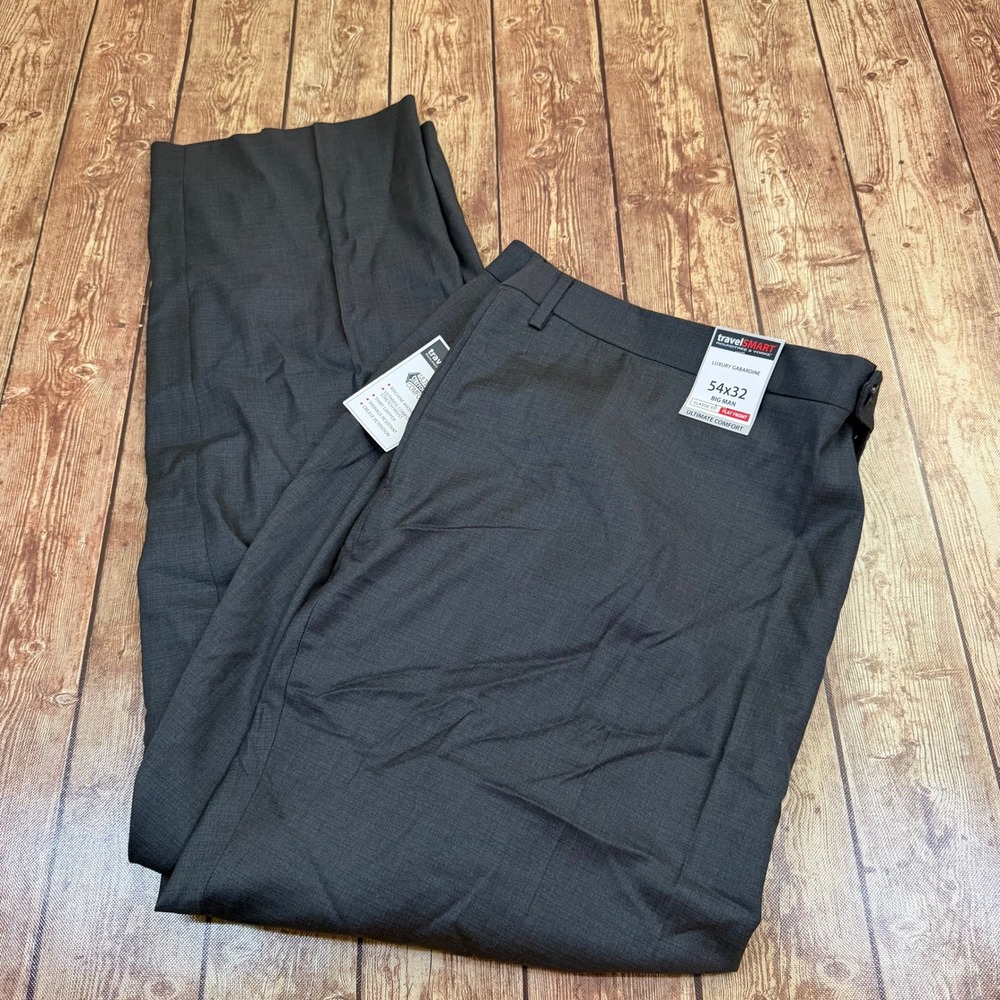 Roundtree & Yorke TravelSmart Dress Pants Mens 54x32 Gray Flat Front Stretch NWT